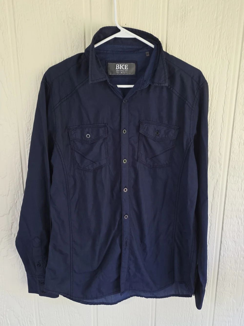 BKE Men's Navy Casual Button-Down Shirt, Size Medium